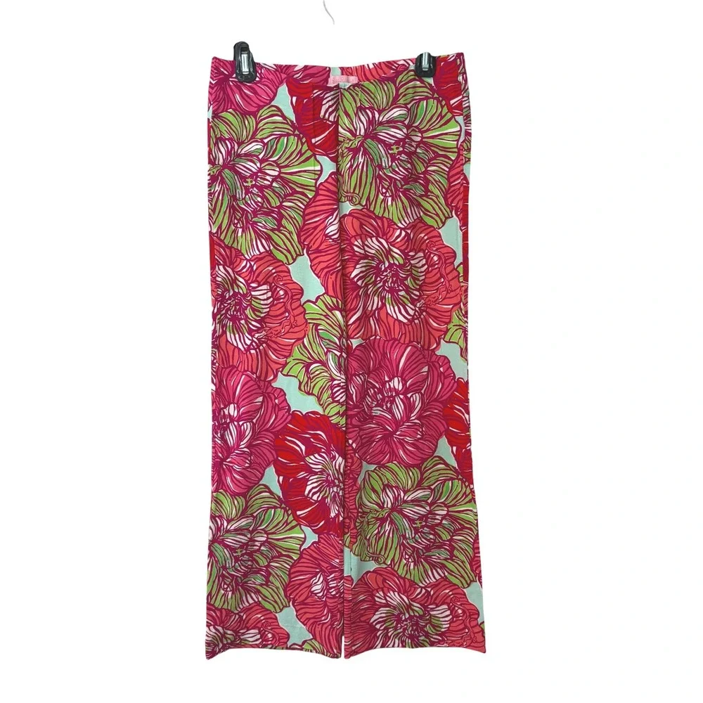 Lilly Pulitzer Wide Leg Palazzo‎ Pants Pink Floral Knit S Resort Vaca Camellia